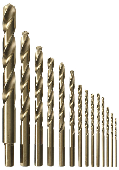 BOSCH CO14B 14-Piece Assorted Set with Included Case - Cobalt M42 Metal Drill Bits with Three-Flat Shank for Drilling Applications in Stainless Steel, Cast Iron, Titanium, and Light-Gauge Metal