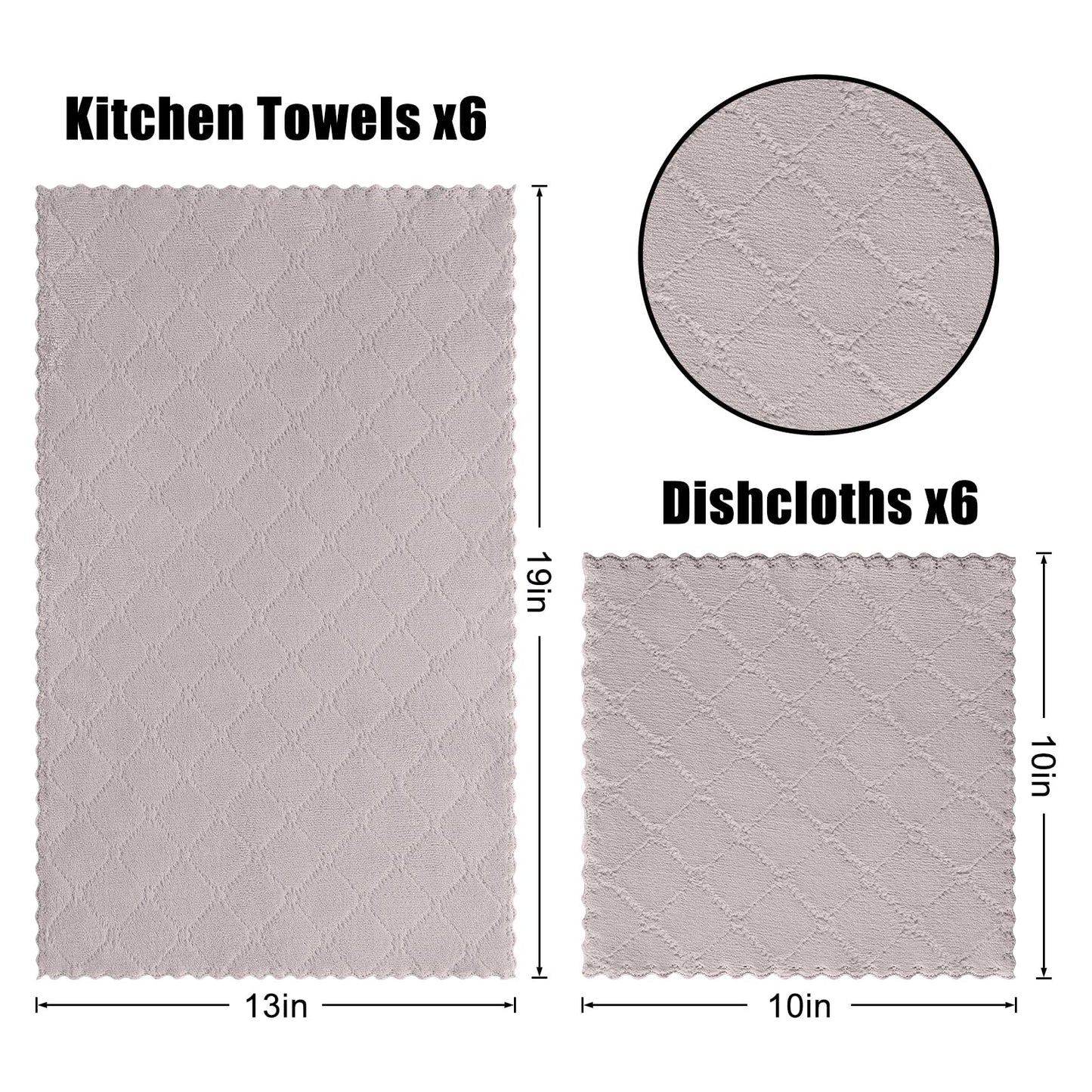 Homaxy 12 Pack Kitchen Dish Cloths (10 x 10 Inches, Grey), Super Soft and Absorbent Coral Velvet Dish Towels, Nonstick Oil Fast Drying Microfiber Cleaning Cloth, No Lint Household Dishcloths