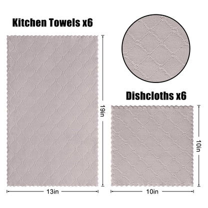 Homaxy 12 Pack Kitchen Dish Cloths (10 x 10 Inches, Grey), Super Soft and Absorbent Coral Velvet Dish Towels, Nonstick Oil Fast Drying Microfiber Cleaning Cloth, No Lint Household Dishcloths