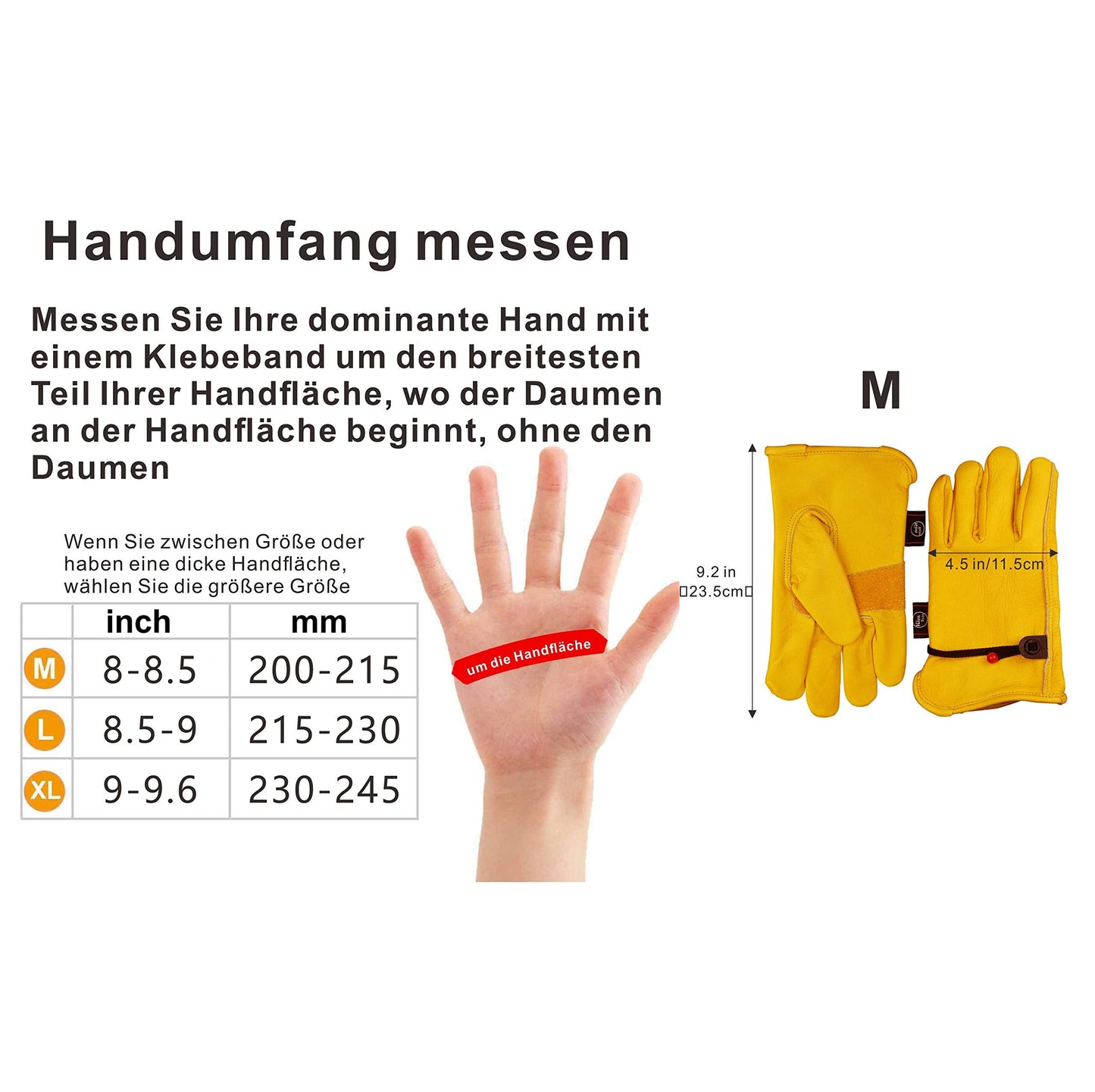 KIM YUAN Leather Work Gloves Grain Cowhide, with Ball and Tape Wrist Closure.For Yard Work, Gardening, Farm, Warehouse, Construction, Motorcycle, Men & Women Medium 1 Pair
