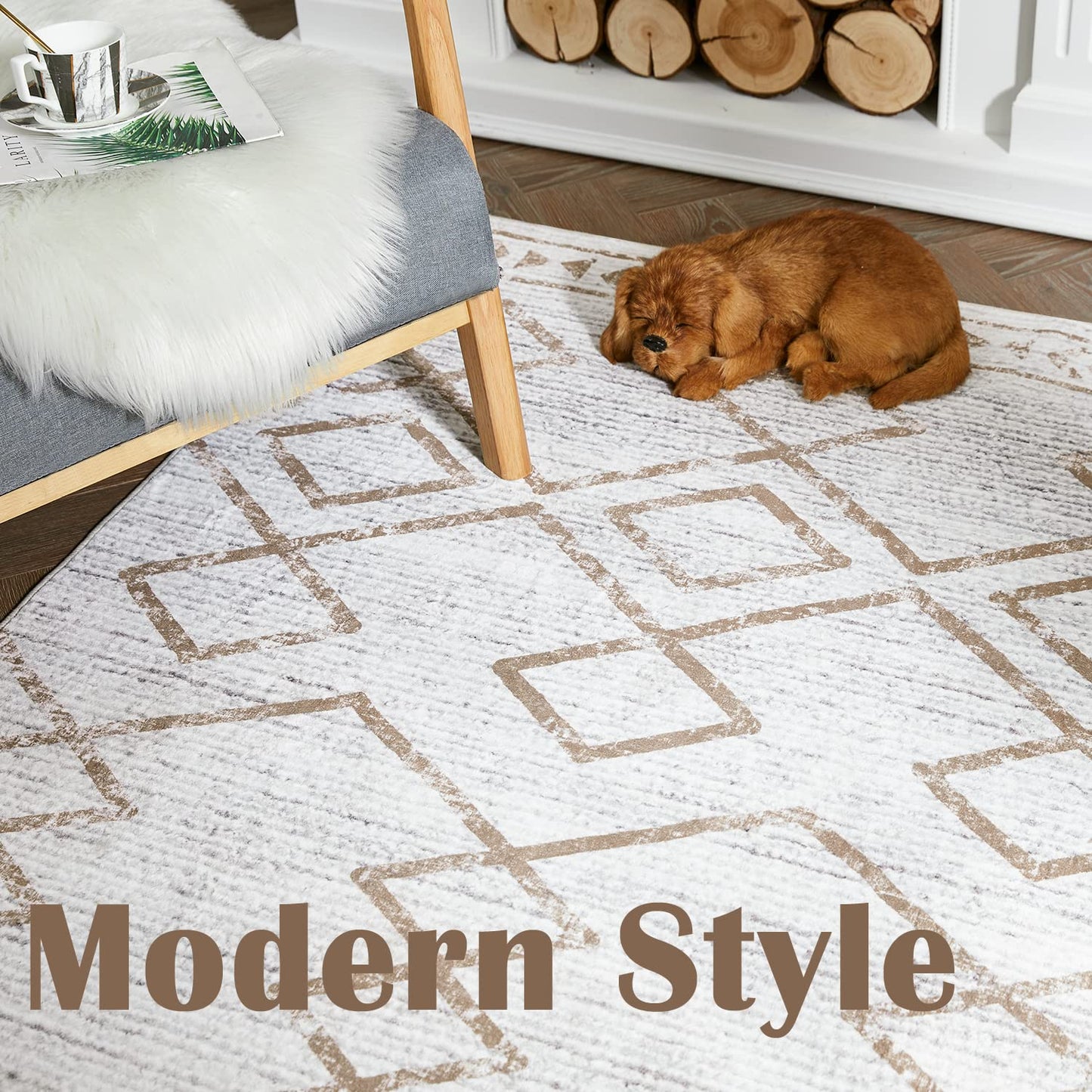 jinchan Moroccan Runner Rug 2x6 - Kitchen Machine Washable Runner Rug Modern Geometric Soft Low-Pile Lightweight Non-Slip Carpet for Entryway Hallway Laundry Room Bedroom Farmhouse (2x6ft, Taupe)