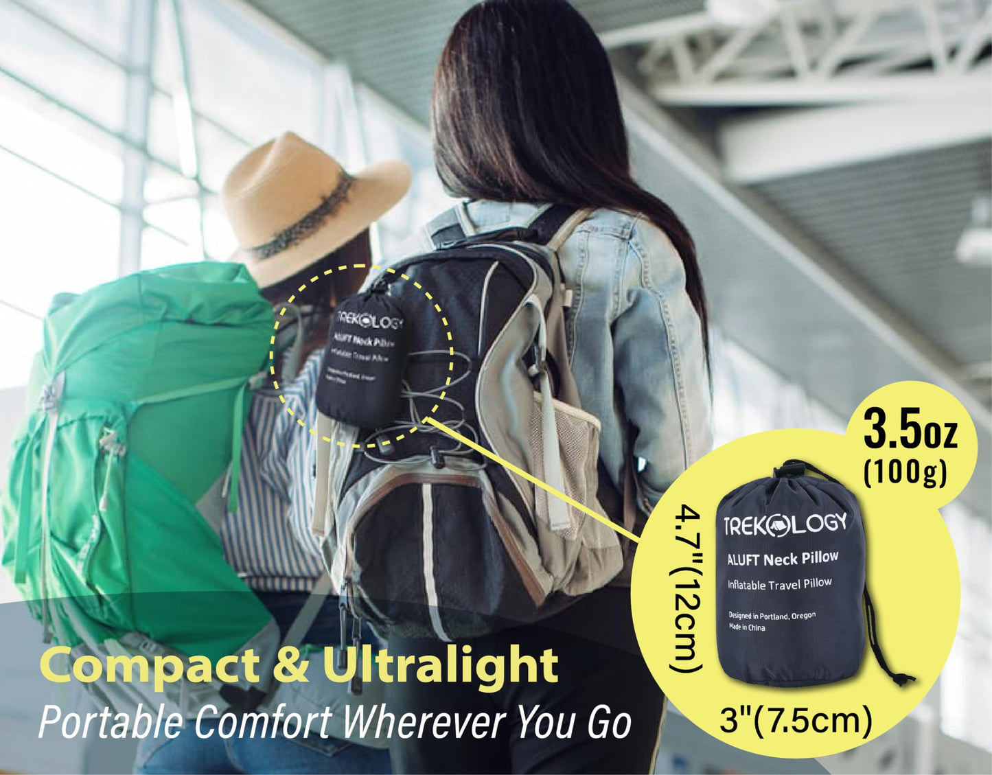 TREKOLOGY Inflatable Neck Pillow for Travel, Blow Up Neck Pillow for Travel with Removable Cover