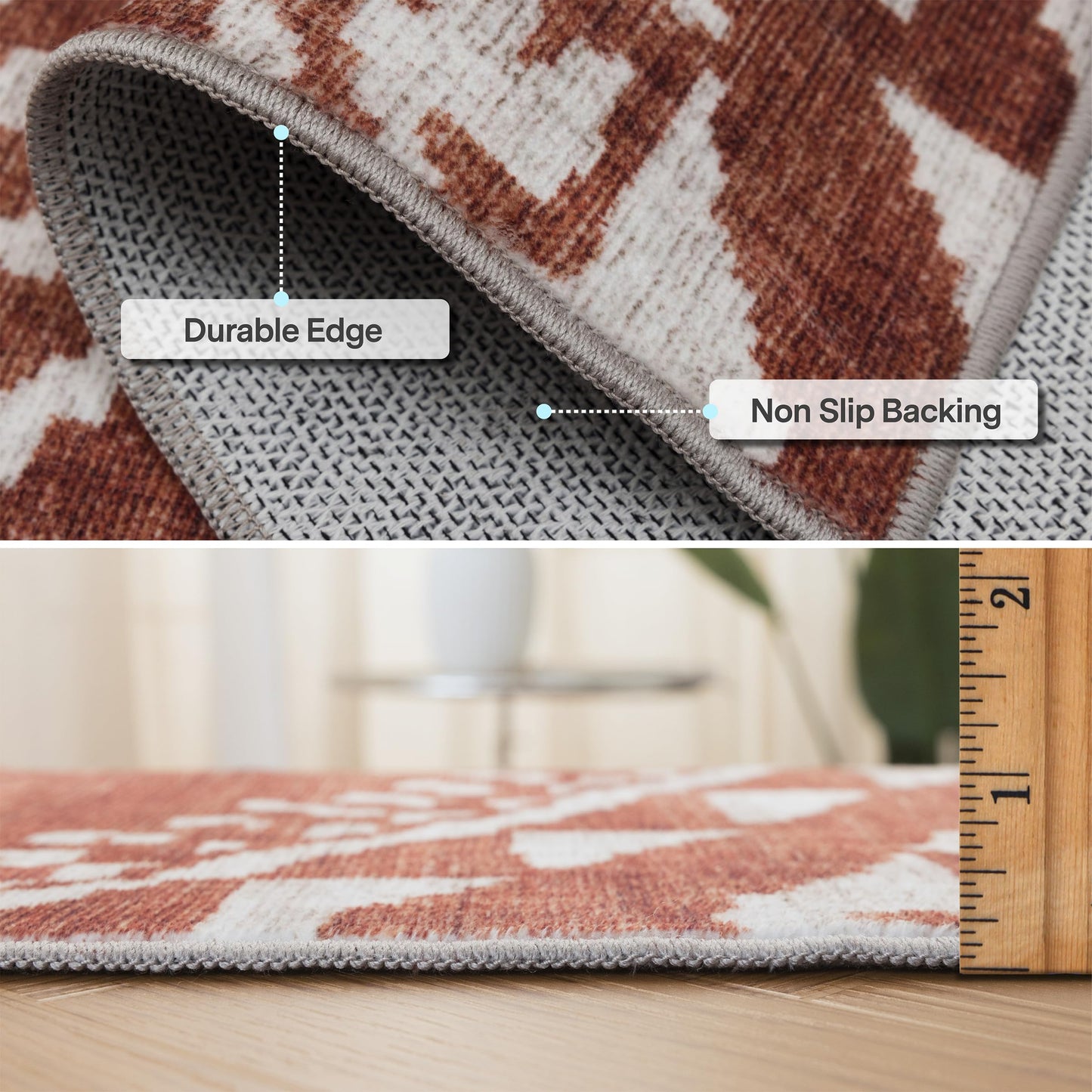 ReaLife Rugs Machine Washable Area Rug - Living Room Bedroom Bathroom Kitchen Entryway Office - Padded Low Pile Stain Resistant Premium - Moroccan Diamond Tribal - Jax - Orange 7'6" x 9'6"