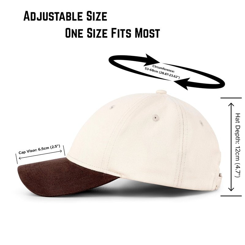 Mens Cap, Plain Baseball Cap, 100% Cotton, Adjustable Size, Casual Hat, Two Tone Color Combinations (White & Brown)
