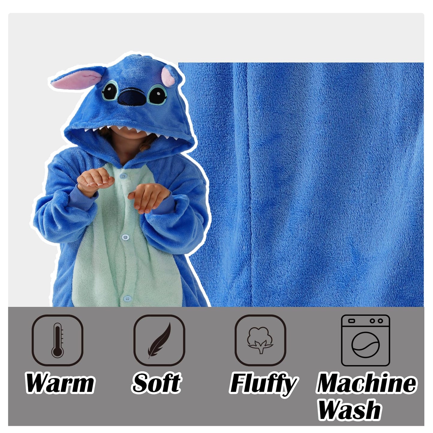 SCOPUCI Unisex Children Animal Onesie Pajamas,Kids Flannel Halloween Cosplay Costume/Homewear/Sleepwear (Blue-a,7-8 Years)