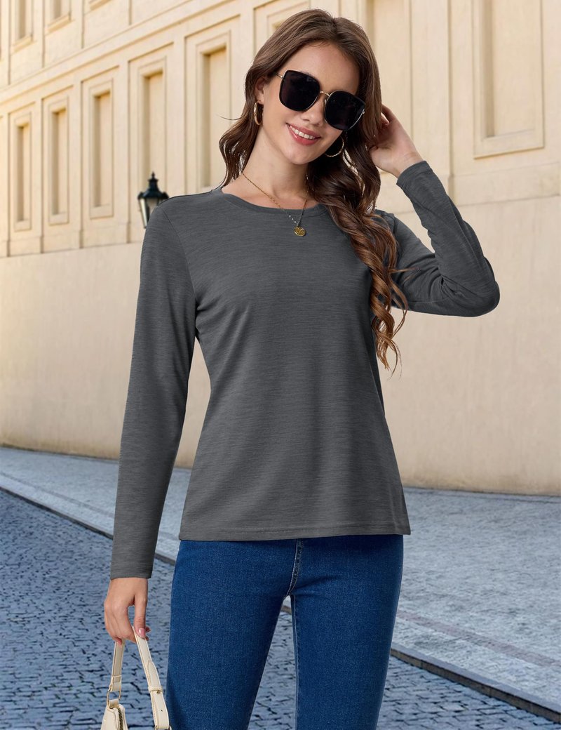 MAGCOMSEN Athletic Long Sleeve T Shirts for Women Workout Tops UPF 50+ UV Sun Shirt Quick Dry Running Hiking Tee Dark Grey, M