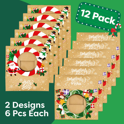 Christmas Cookie Boxes for Gift Giving - 12 Kraft Christmas Cookie Tins With Lids - Sturdy Christmas Treat Boxes, Christmas Tins - Festive Christmas Cookie Box Packaging - Cookie Boxes with Window
