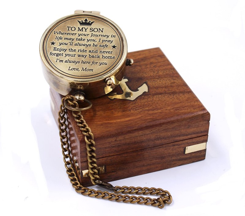 Mom to Son Compass – Engraved Compass Gift for Son from Mom – Birthday, Graduation, Confirmation, Parting or Sailor Gift – Inspirational Keepsake for Boys & Men