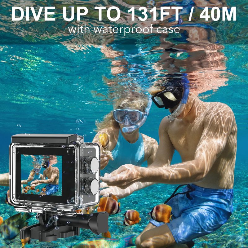Hiicam Action Camera 4K 30FPS Waterproof Camera Underwater 131FT with EIS WiFi App Remote Control 64GB Card 170° Wide Angle Sports Helmet Bike Video Black