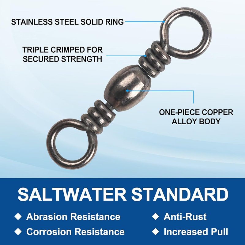 Fishing Barrel Swivels - 50/100 Pcs Rolling Ball Bearing Connectors | Copper & Stainless Steel, 35-165lbs Test Strength