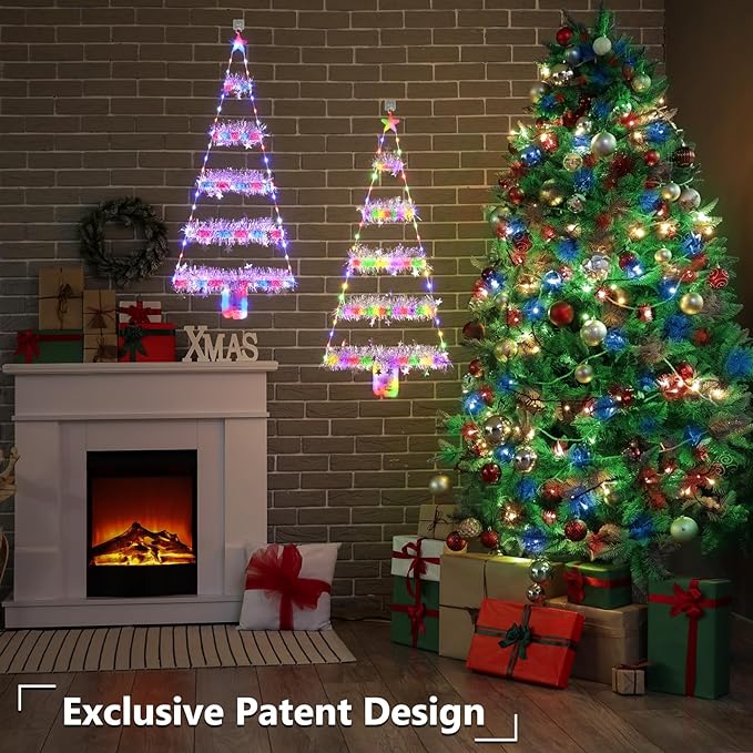 Toodour Christmas Decorations Indoor Lights, 2.65ft LED Christmas Lights, Multicolor Wall Window Hanging Light, Battery Operated Holiday Decoration for Outdoor Garden New Year Home Decor