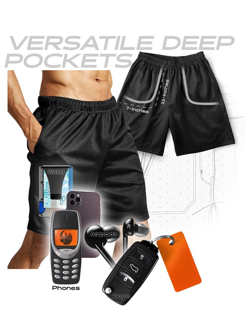 Hat and Beyond Mens Lightweight Basic Mesh Solid Basketball Jersey Workout Fitness Gym Shorts (Medium, 1ihb01_Black)
