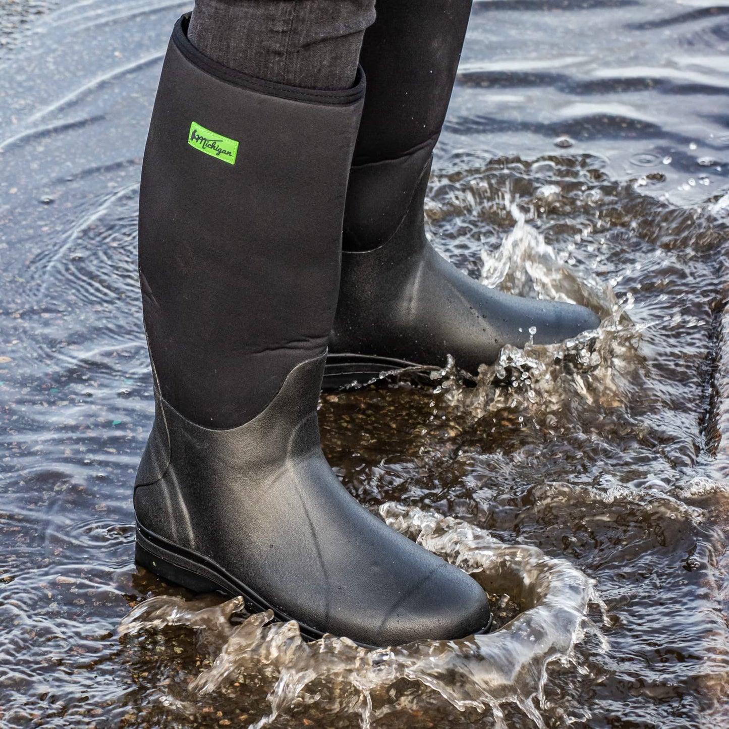 Michigan Black Neoprene Waterproof Wellington Muck Field Fishing Boots Size 9