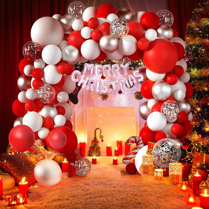Christmas Balloon Arch Kit Christma Red And White Balloon Garland Kit With Gift Box Balloons Merry christmas Foil Balloons For Christmas Party Decorations Xmas Holiday New Year Party Supplies