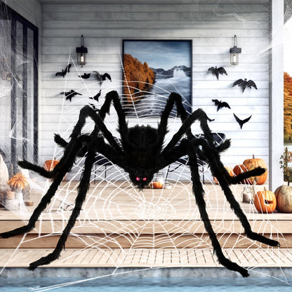 Nirohee 2 Pack Halloween Decorations Outdoor,4.1+5 ft Hairy Giant Spider Halloween Party Decor Large Hairy Spider Scary Fake Large Spiders Props for Yard Decoration Party Decor