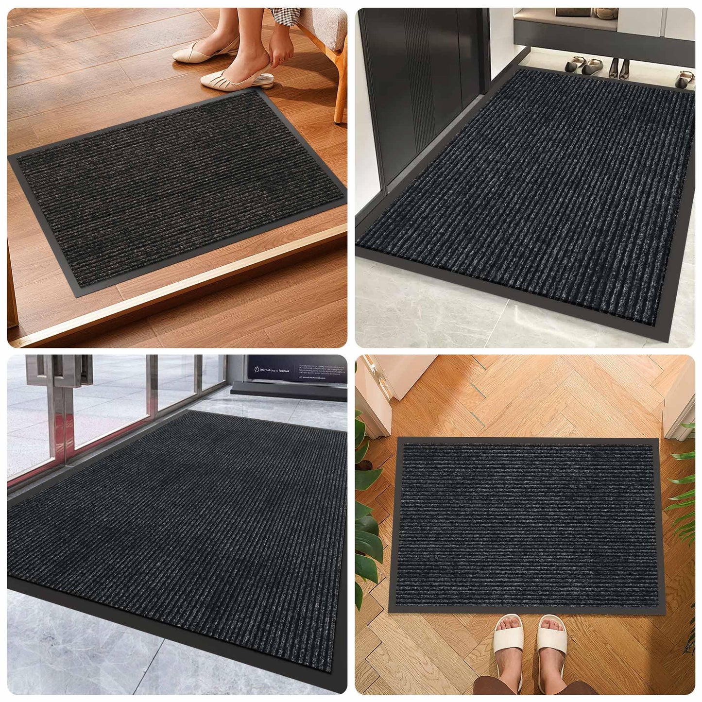 HOMEK Front Door Mat, 4'x8' Indoor Outdoor Door Mat, Commercial Industrial Entrance Doormat, Heavy Duty Welcome Mat, Rubber Backing Non Slip Doormat for Entryway, Grey