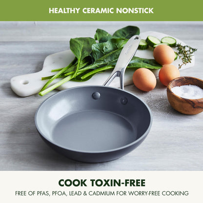 GreenPan Valencia Pro Hard Anodized Healthy Ceramic Nonstick 8" Frying Pan Skillet, PFAS-Free Cookware, Stainless Steel Handle, Induction Suitable, Dishwasher Safe, Oven Safe, Gray