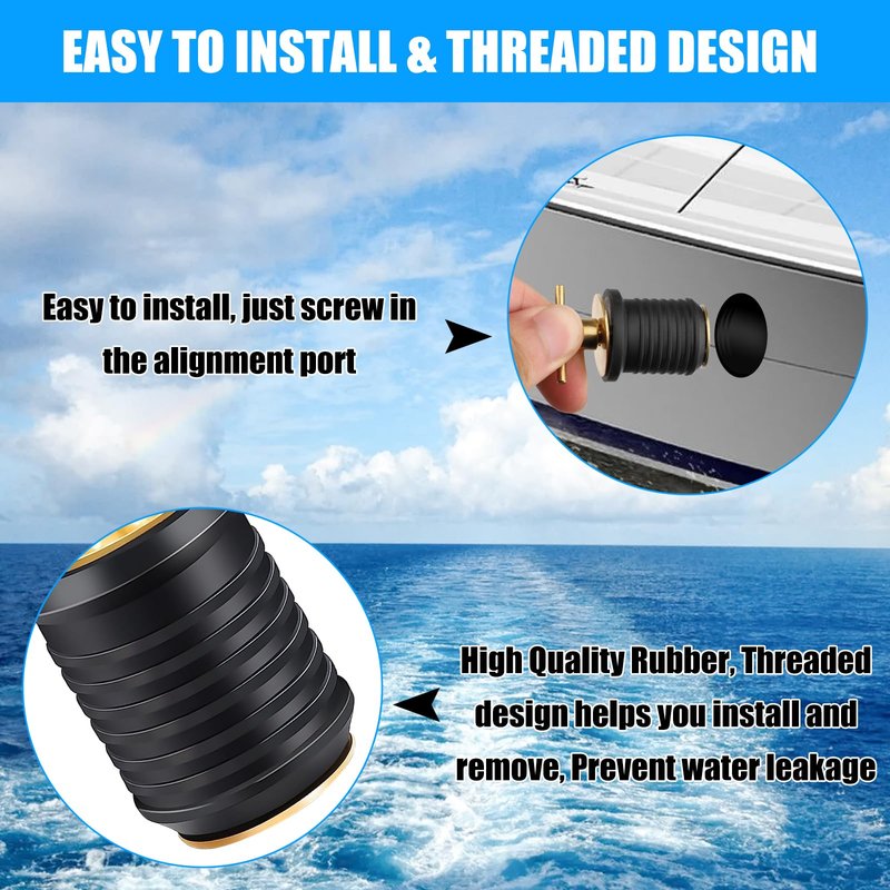 Linkstyle 4 PCS Brass T-Handle Drain Plug, Marine Boat Drain Plugs for 1 Inch Diameter Drains Locks, Twist-Turn and Seal Design Rubber Plugs T-Handle Drain Plug for Yachts Kayaks