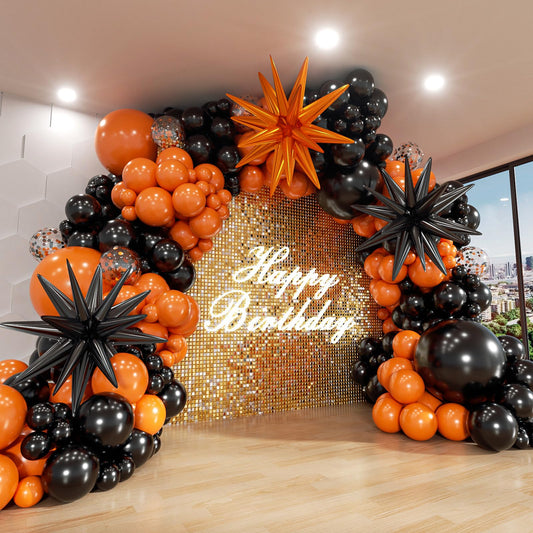 ADOINBY Black and Orange Balloon Arch Kit, 140Pcs Black Orange Latex Balloon Garland kit, 18 12 10 5 Inch Different Size Balloons for Halloween Birthday Baby Shower Thanksgiving Day Party Decorations