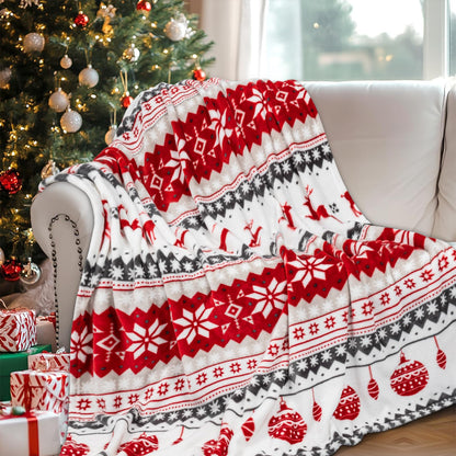 MACEVIA Christmas Throw Blanket for Couch, Holiday Christmas Reindeer Snowflakes Flannel Fleece Blanket, Soft, Cozy, Plush, Warm Winter Cabin Throw Decor, (Red Reindeer, 50x60inches)
