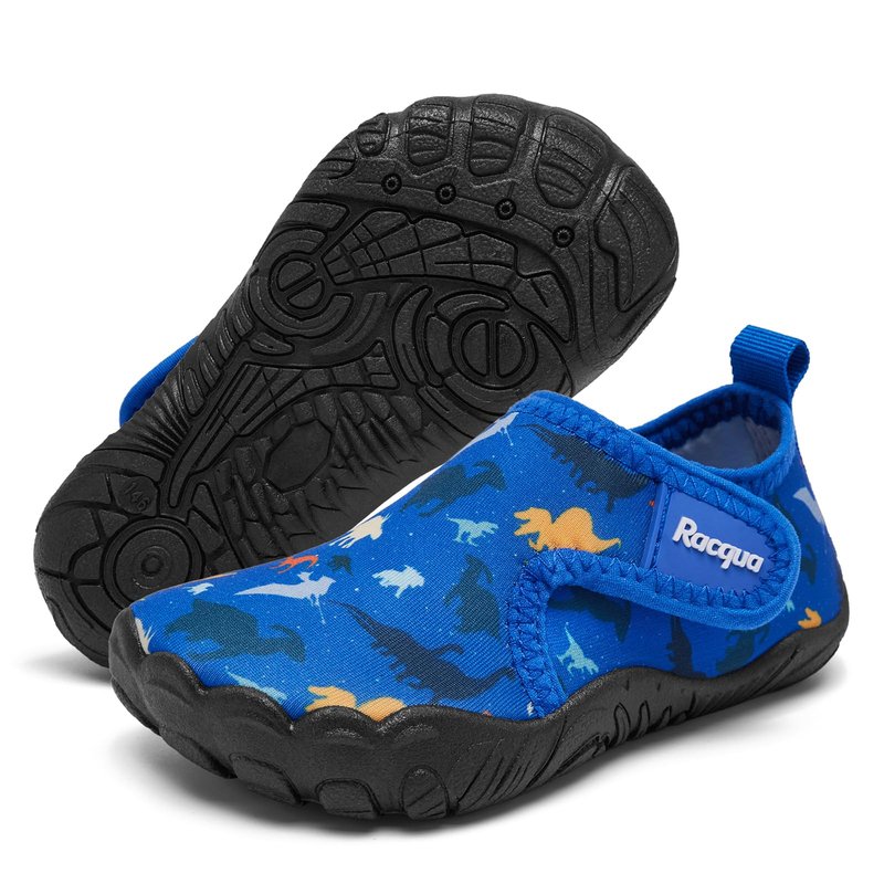 Racqua Toddler Boys Girls Water Shoes Slip-On Quick Dry Aqua Kids Shoes Barefoot Breathable Swim Lightweight Beach Shoes Toddler Blue Dinosaur 8