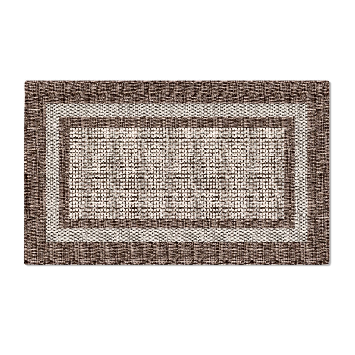 Artoid Mode Brown Rectangle Plaid Washable Doormat, Seasonal Decor Non Slip Low-Profile Absorbent Natural Rubber Back Door Mat 17x29 Inch