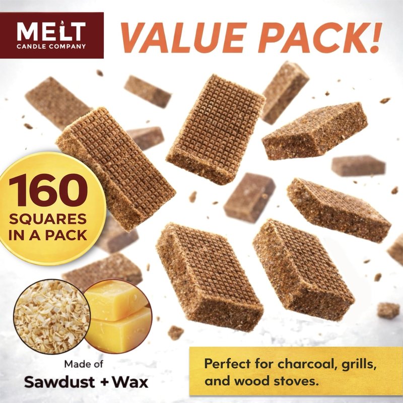 Fire Starter Squares, 160 pcs - Charcoal Fire Starters for Campfires, Grill, Outdoor Pit, Fireplace, Wood Stove, BBQ - Firestarter Sticks, Water Resistant & Odorless - Camping Accessories Essentials