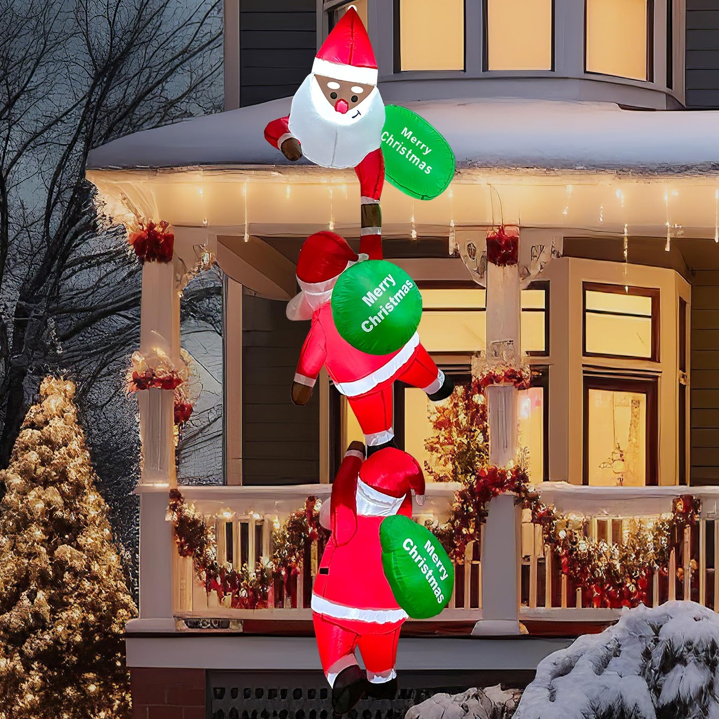 GUDELAK 8 FT Inflatable Outdoor Decoration, Black Santa Inflatable Climbing Santa Christmas Blow Up Yard Decorations with Suction Cups, Window Christmas Decorations Outside for Home Roof
