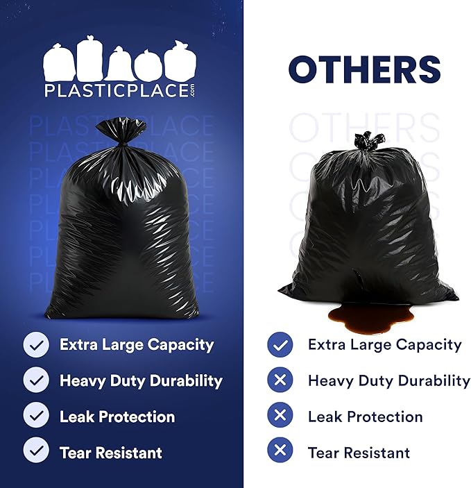 Plasticplace 95-96 Gallon Heavy Duty Black Trash Bags