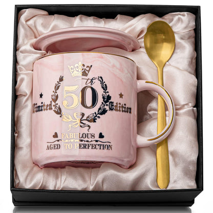 Best Friend Birthday Gifts for Women, Friendship Gifts for Women, Unique Birthday Valentines Day Gift Ideas for Her, Friends Female, Besties, BFF Ceramic Marble Coffee Mug Gift Box Printed Gold 14 oz