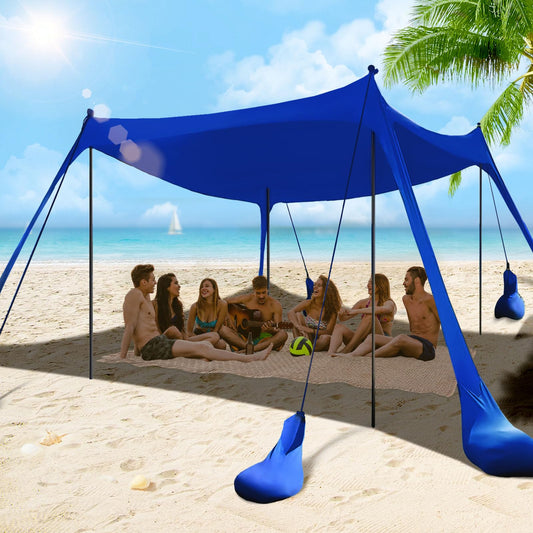 Beach Tent Sun Shelter 10x10FT Beach Shade Canopy with 8 Sandbags, UPF 50+ Protection Beach Shade Canopy, Outdoor Tent for Beach Camping Trips, Fishing, Backyard