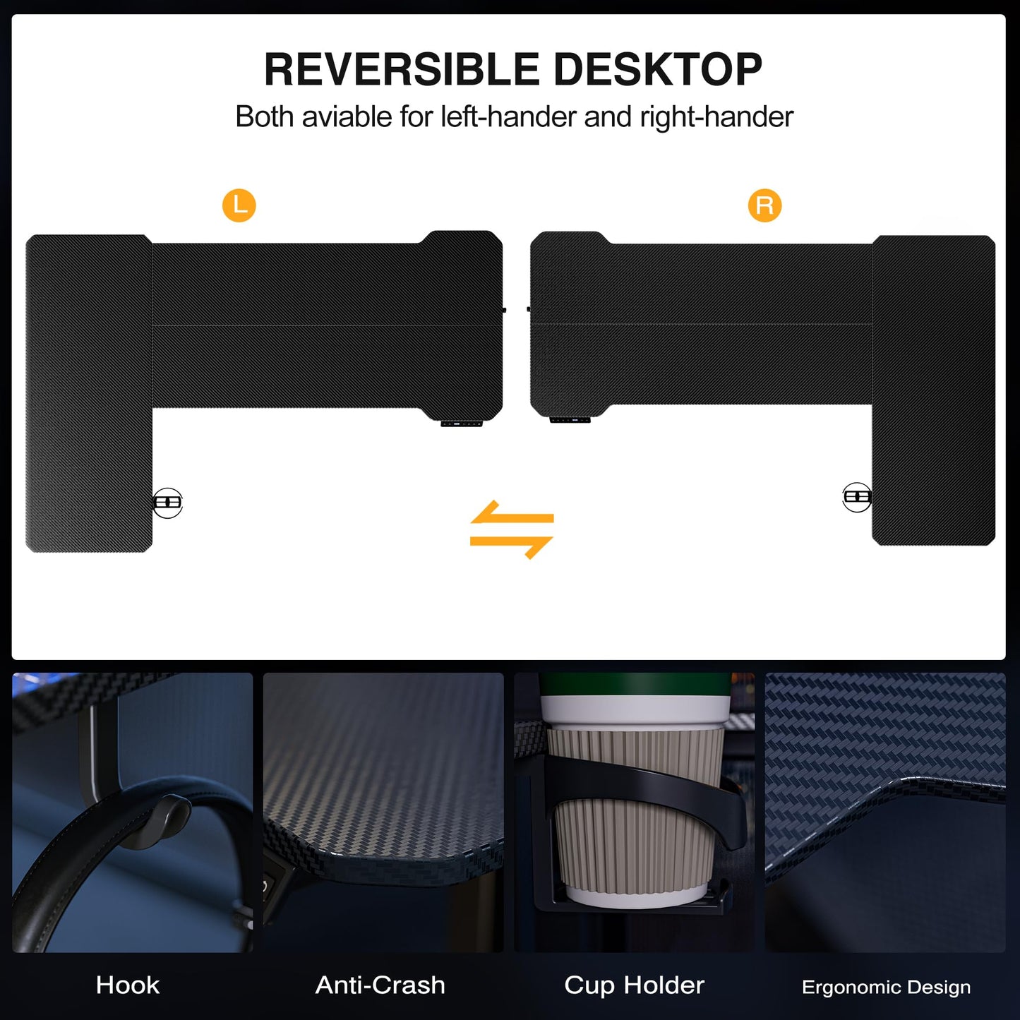 Acrolix 71" Reversiable L-Shaped Electric Standing Desk Adjustable Height Gaming Stand Up Corner Desk Sit Stand Home Office Computer Desk with Splice Board,Black Carbon Top