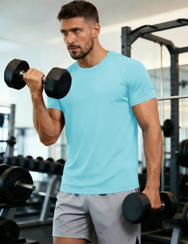 Men's Dry Fit Short Sleeve T Shirts - Quick Dry UV Outdoor Workout Performance Shirts - Lake Blue