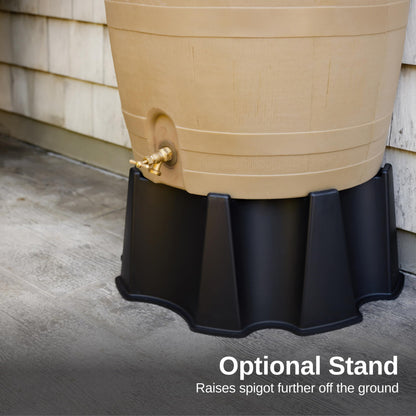 RTS Home Accents 50-Gallon Rain Barrel, Flat Back Rain Water Collection Barrel, Link Kit Included, Oak Color (2 Pack)