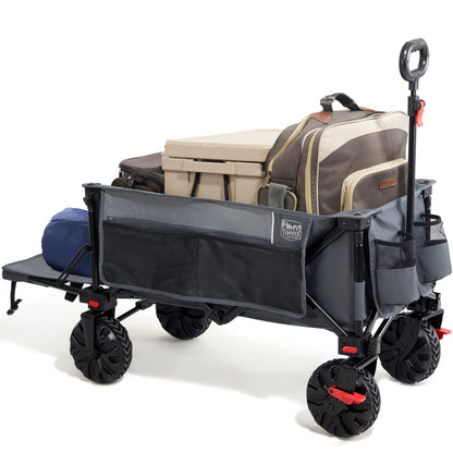 TIMBER RIDGE Festival Trolley 300L with Brakes, Folding Beach Trolley Cart with Tailgate, 135kg Collapsible Wagon Detachable Wide Wheels & Adjustable Handle for Outdoor Camping Garden, Grey