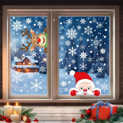 Lansian Christmas Snowflakes Window Clings Decal Stickers, 350PCS+ Xmas Holiday Home Winter Wonderland Decorations Santa Claus Reindeer Ornaments Frozen Party Supplies(10 Sheets)