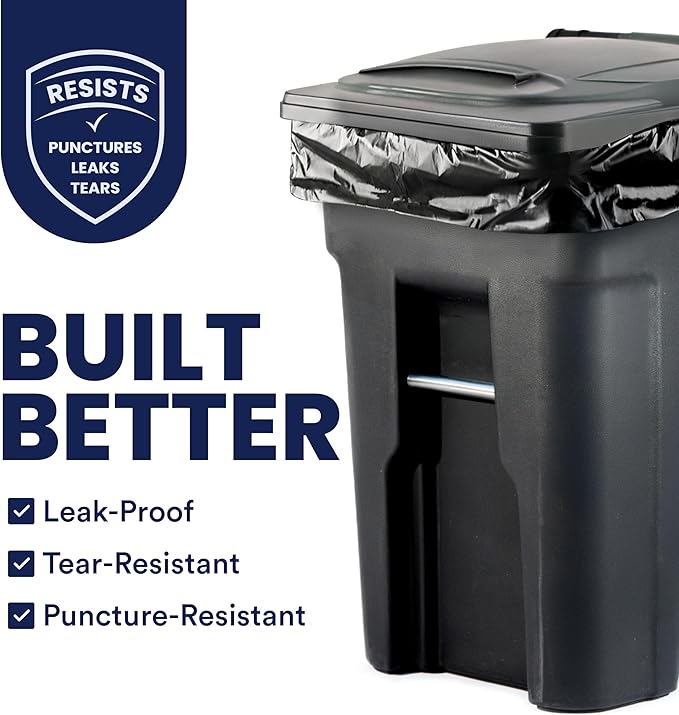 Plasticplace 95-96 Gallon Garbage Can Liners │ 2 Mil │ Black Heavy Duty Trash