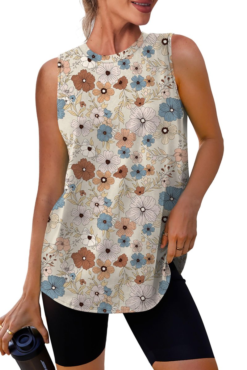 Womens Summer Tops Workout Tank Tops for Women Running Loose Fit Yoga Tops Active Floral Shirts S