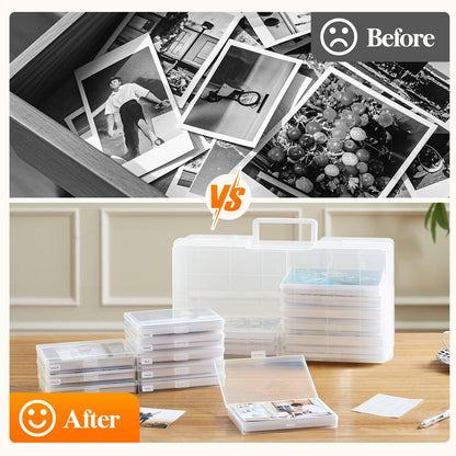 Lifewit Photo Storage Box 4x6 Photo Case, 14 Inner Photo Keeper, Clear Photo Boxes Storage with 1 Sheet Label Sticker, Plastic Craft Storage Box with lids for Cards Pictures Stamps Office Supplies