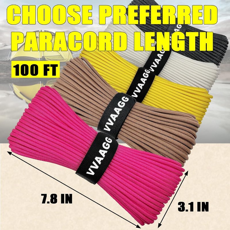 1000 Paracord Rope - 4mm 12-Strand Nylon Parachute Cord for Camping, Hiking & Fishing | Pink, 100FT