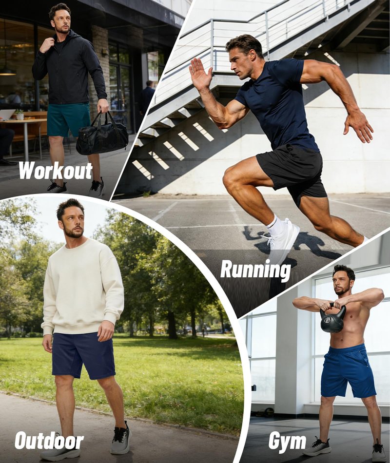 Little Beauty 5 Pack Mens Athletic Gym Shorts with Pockets Fast Dry Basketball Running Workout Shorts Navy/Dark Grey*2/Black*2, L