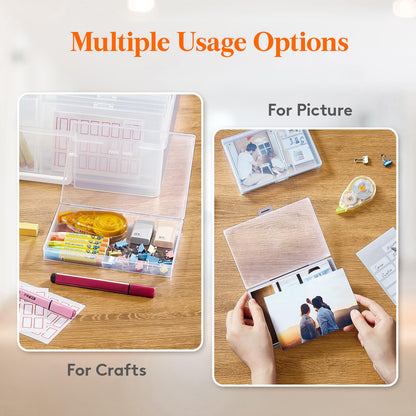 Lifewit Photo Storage Box 4x6 Photo Case, 14 Inner Photo Keeper, Clear Photo Boxes Storage with 1 Sheet Label Sticker, Plastic Craft Storage Box with lids for Cards Pictures Stamps Office Supplies