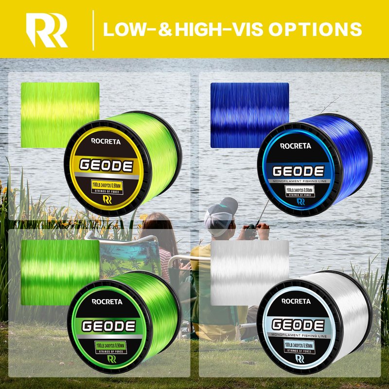 ROCRETA Geode Monofilament Fishing Line - Premium Resistant Nylon Mono Fishing Line 3-100lb - Superior Freshwater & Saltwater Mono Leader Materials 500/1200/2400yds