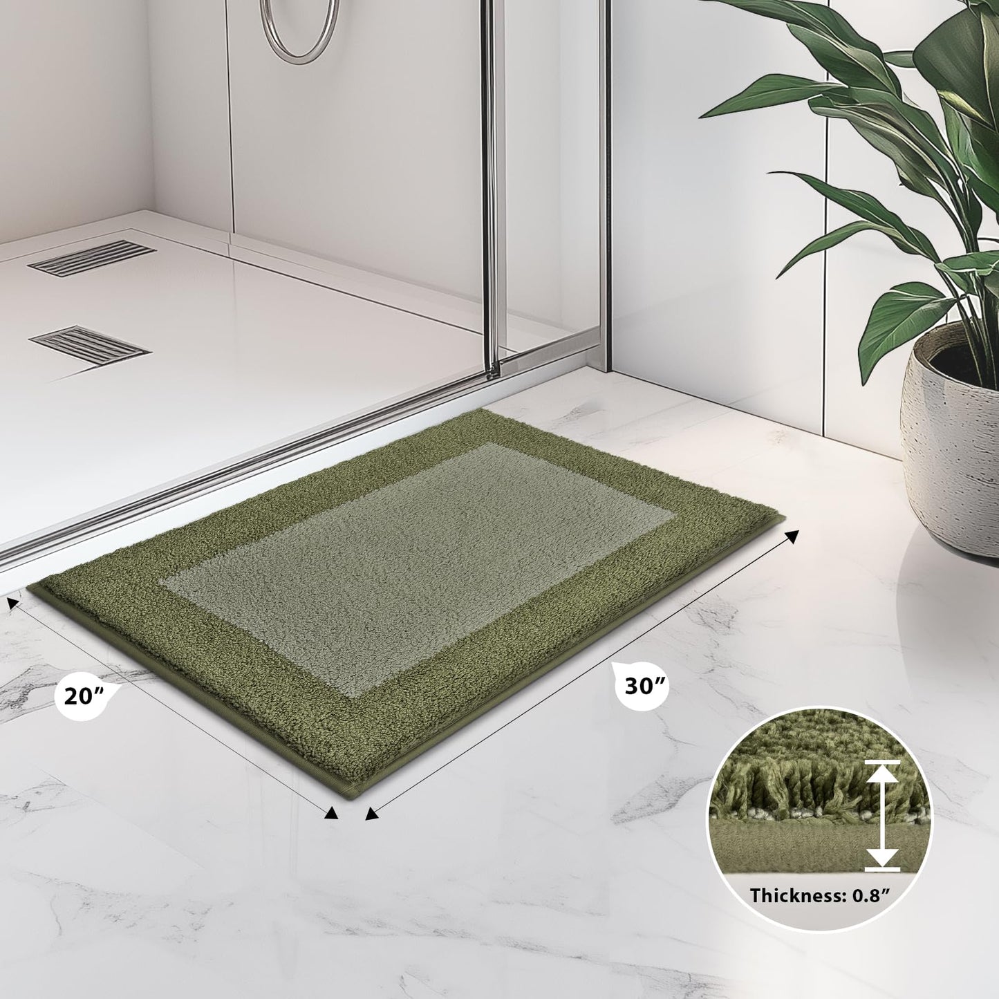 anllugs Bathroom Rugs 20" x 30", Non-Slip Extra Soft Absorbent Bath Rugs, Machine Washable Quick Dry Bath Mats for Bathroom Floor, Shower, Bathtub and Sink, Olive Green & Green