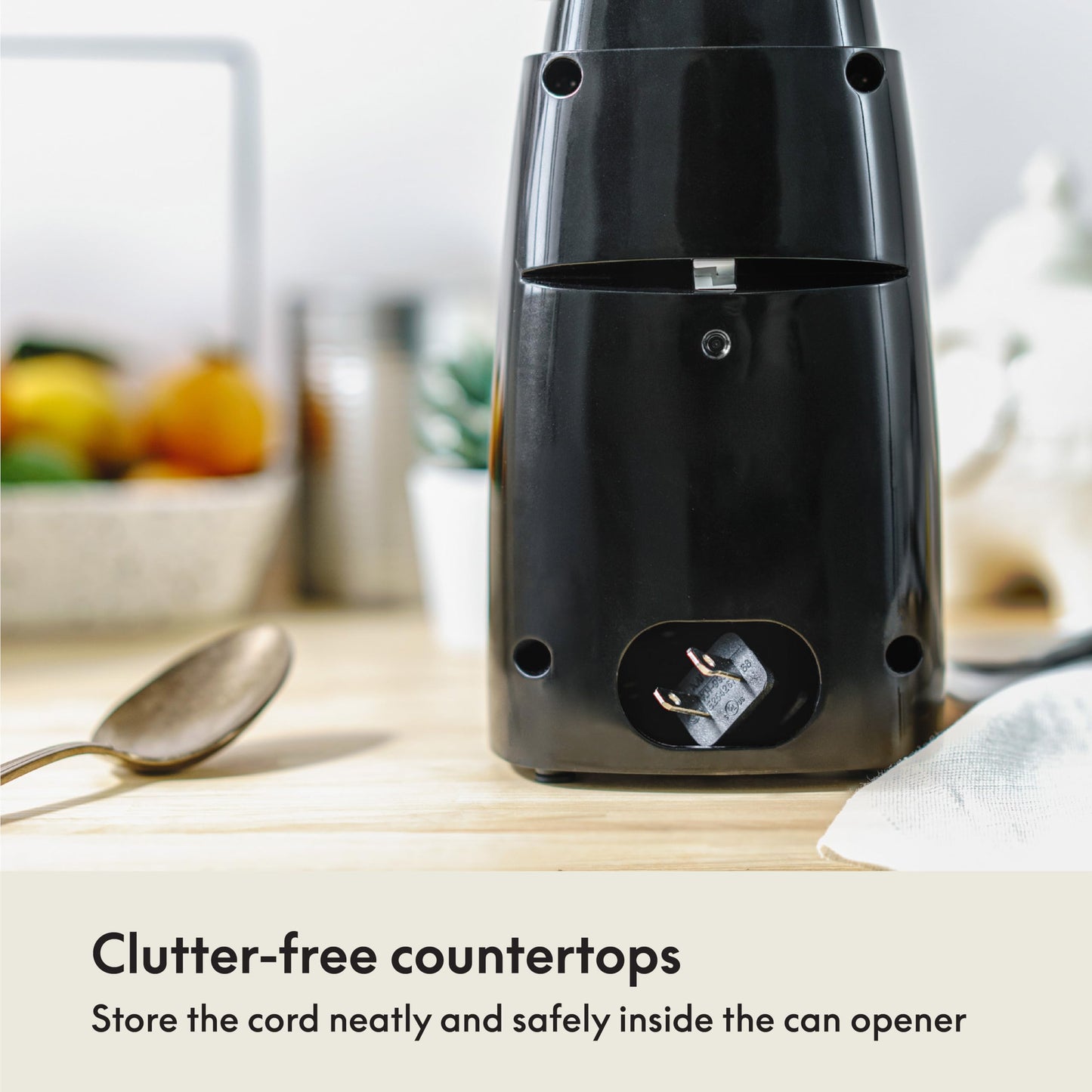 BELLA Electric Can Opener and Knife Sharpener, Multifunctional Jar and Bottle Opener with Removable Cutting Lever and Cord Storage, Stainless Steel Blade, Black