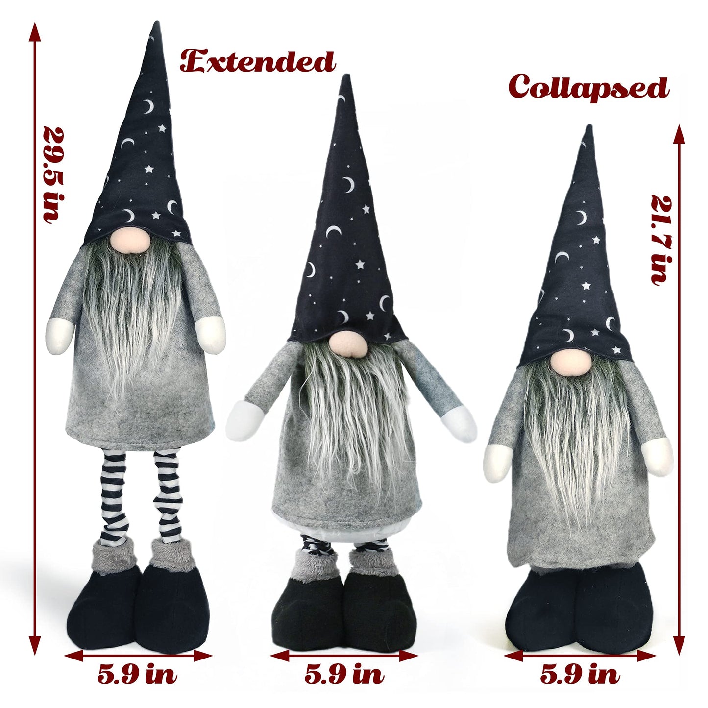 Ogrmar 2 Pack 29.5 Inch Halloween Plush Gnome Doll Handmade Swedish Gnome Scandinavian Tomte Stuffed with Retractable Spring Legs for Halloween Decorations Ornaments Holiday Home Decor
