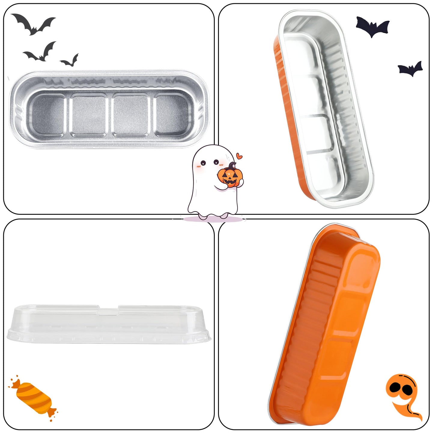 Mini Loaf Pans with Lids, BAKINGPAK 50PCS 6.8OZ 200ML Mini Cake Pans Disposable Aluminum Foil Cupcakes Pans with Lids for Halloween Party Birthday, Orange