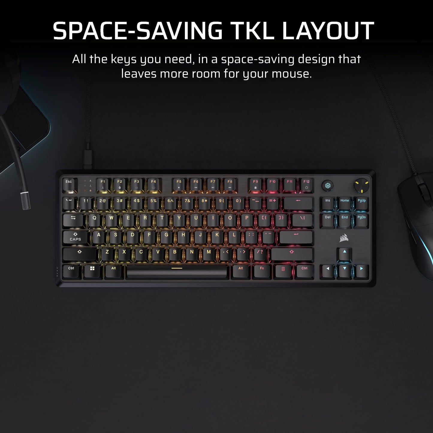 Corsair K70 CORE TKL Wireless RGB Tenkeyless Mechanical Gaming Keyboard – Pre-Lubed MLX Red v2 Linear Switches, SOCD, ABS Double-Shot Keycaps, Sound Dampening, 1000Hz Polling, QWERTY NA – Black