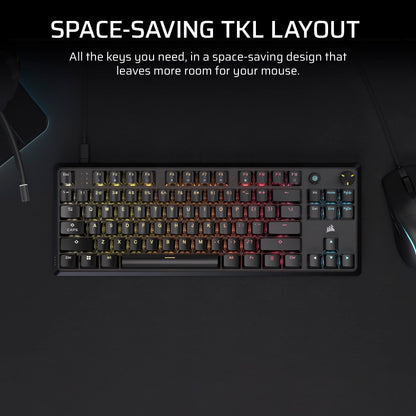 Corsair K70 CORE TKL Wireless RGB Tenkeyless Mechanical Gaming Keyboard – Pre-Lubed MLX Red v2 Linear Switches, SOCD, ABS Double-Shot Keycaps, Sound Dampening, 1000Hz Polling, QWERTY NA – Black