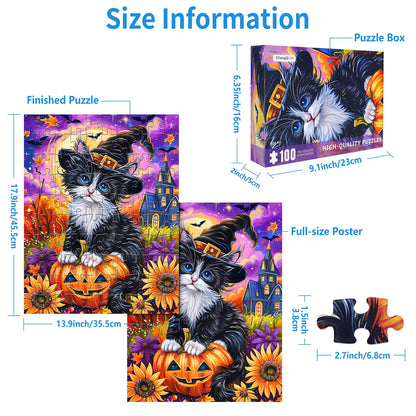 100 Piece Puzzles for Kids, Halloween Cat 100 Piece Puzzles for Adults, Cute Kitten Halloween 100 Pieces Puzzle for Kids Ages 4-8, Jigsaw Puzzle for Seniors Teens Brain Teaser